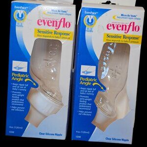 VTG 1999 Evenflo‎ Sensitive Response Angled Baby Bottles Clear  Newborn 0-3 M